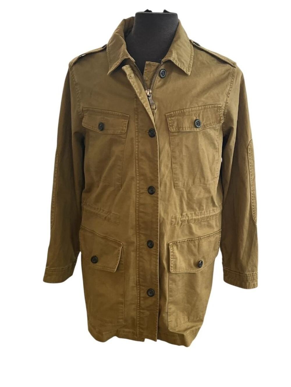 Large Banana Republic Womens Utility Military Safari Jacket Brown Button Up
